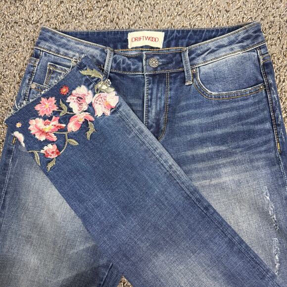 Driftwood‎ Collete Jeans Womens 26 Blue Embroidered Floral - Picture 1 of 14